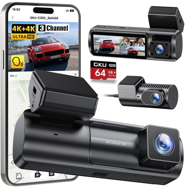 GKU C300 4K Triple Dash Cam
